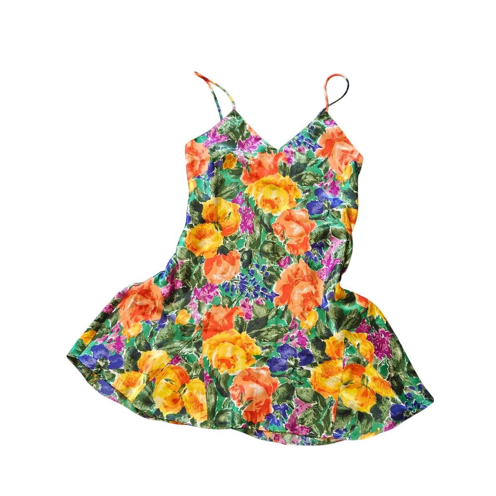 VTG Gold label Victoria's Secret Floral Slip Mini Dress Chemise Sz M Y2K Resort